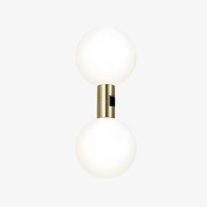 Linea Duo Globe wall light with twin opal globes and metallic center