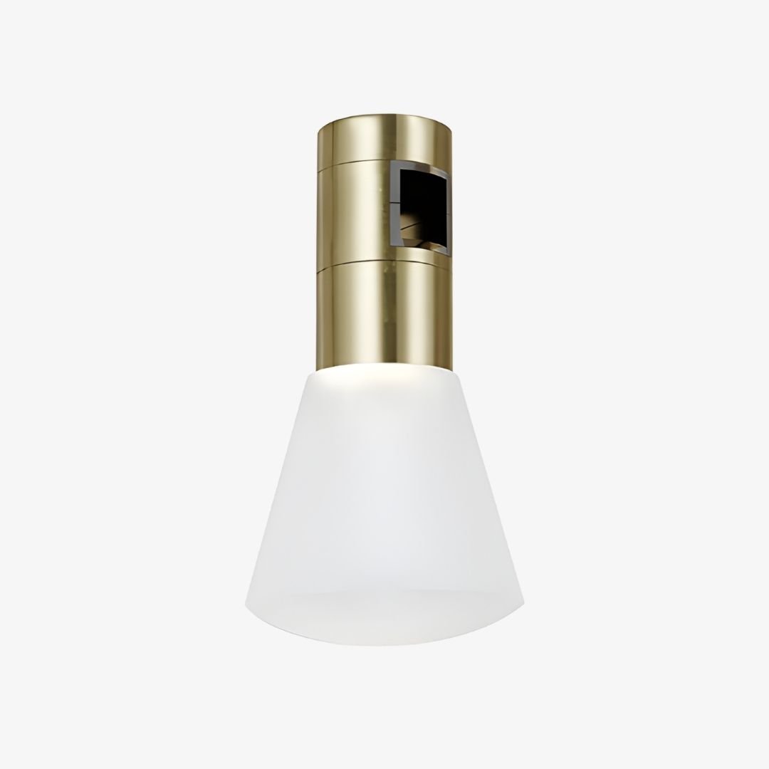 Opal Cone Magnetic Light with white tapered diffuser and gold 48V magnetic adapter