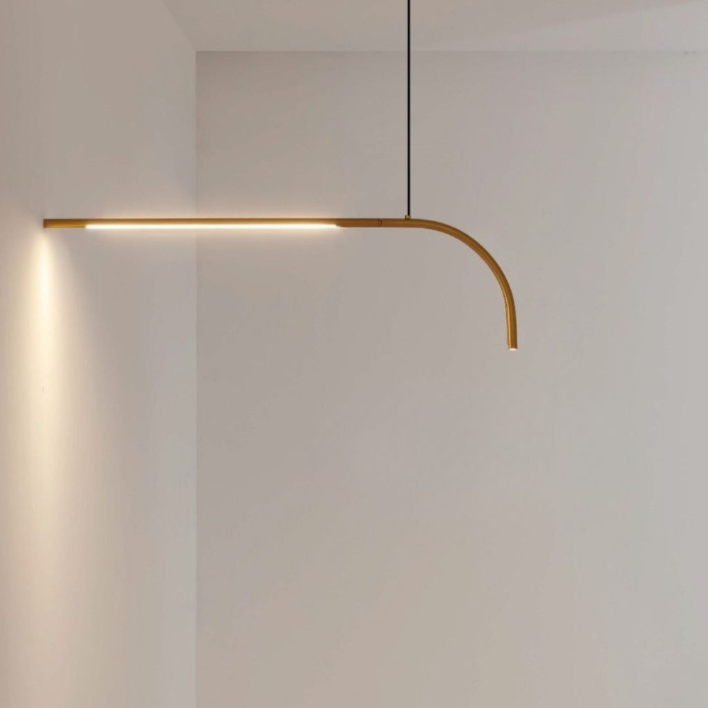 Minimal Linear Chandelier with curved LED profile and metallic finish