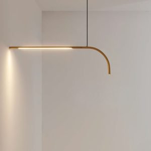 Minimal Linear Chandelier with curved LED profile and metallic finish