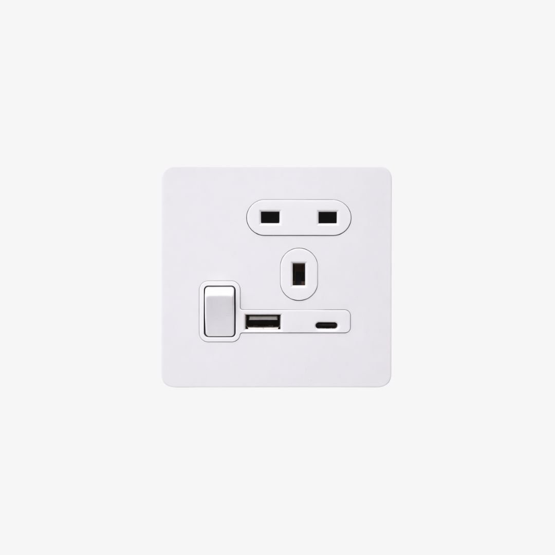Titanium Silver Single UK Socket with USB Charging Hub