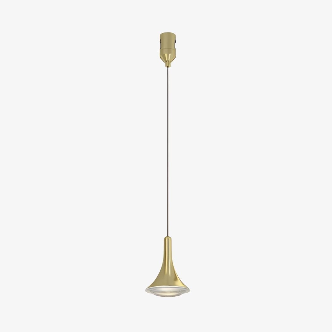 Linea Bell Pendant 48V magnetic LED light with slim suspension and gold bell-shaped body