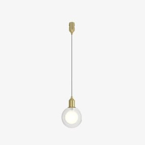 Linea Orb Pendant magnetic light with clear glass globe, opal diffuser and brass suspension