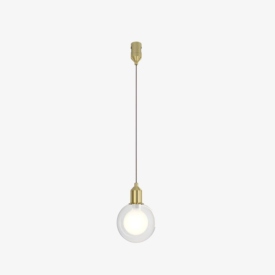 Linea Orb Pendant magnetic light with clear glass globe, opal diffuser and brass suspension