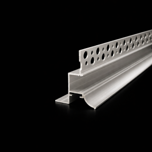 Korix Cove Edge Ceiling Profile with perforated plastering flange and curved edge