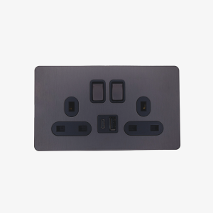 Double Switched Socket with USB-A and USB-C ports in grey
