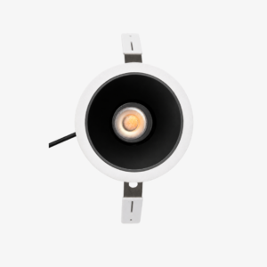 Korix Axis Dark Cone Downlight with deep black reflector and white trim